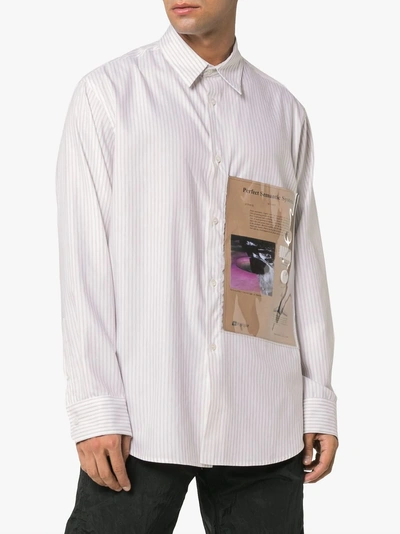 Shop Raf Simons Striped Plastic Pocket Shirt In White Brown