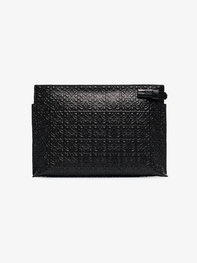 Shop Loewe Black Leather Logo Embossed Pouch