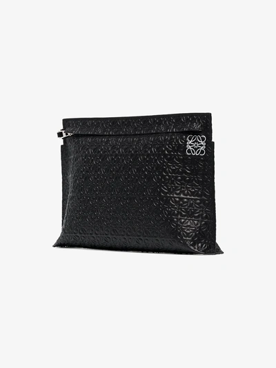 Shop Loewe Black Leather Logo Embossed Pouch