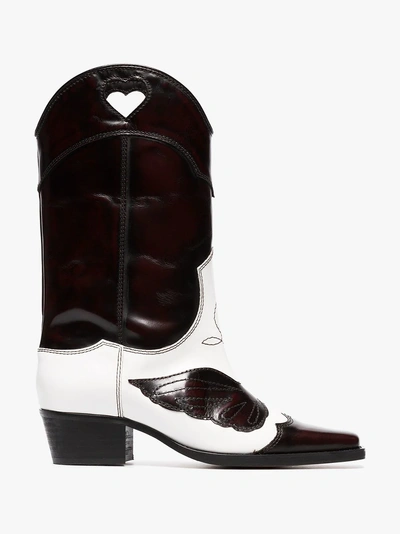 Shop Ganni White And Dark Brown Marlyn 45 Leather Cowboy Boots In Black