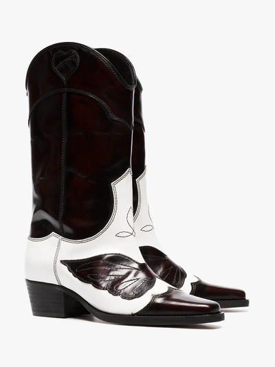 Ganni White And Dark Brown Marlyn 45 Leather Cowboy Boots In Ebony/white |  ModeSens