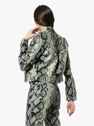 Shop Miaou Lex Snake Print Cropped Jacket In Green