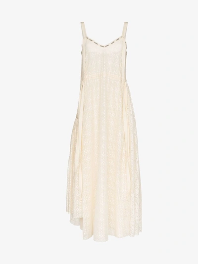 Shop Loewe Sleeveless Lace Detail Maxi Dress In Neutrals