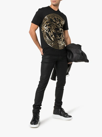 Shop Versace Medusa Print T-shirt In 101 - Black