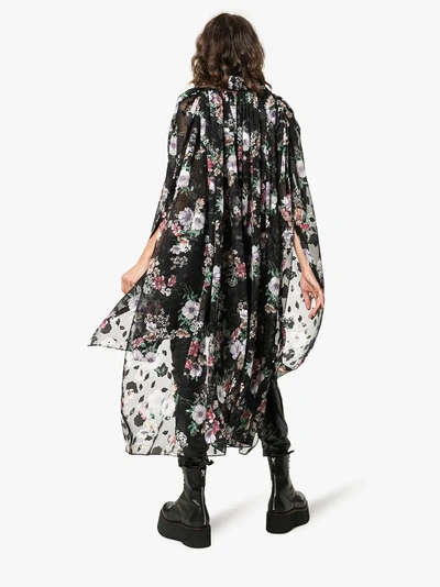 Shop Blindness Floral Print Oversized Shirt Dress In Black
