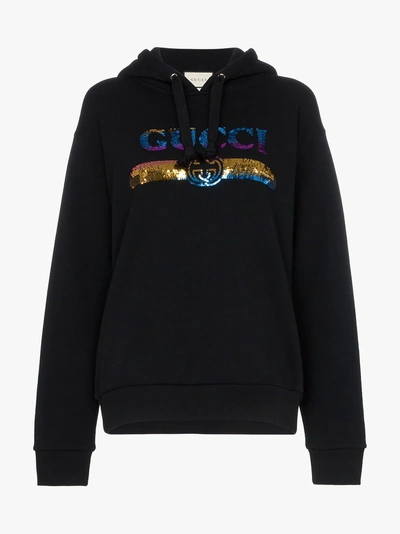 Shop Gucci Sequin Logo Hoodie In 1206 - Black