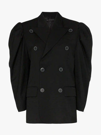 Shop Blindness Puff Sleeve Double-breasted Blazer In Black