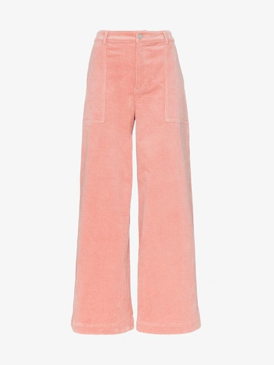 Shop Ganni Ridgewood High Waisted Corduroy Trousers In 499 Silver Pink