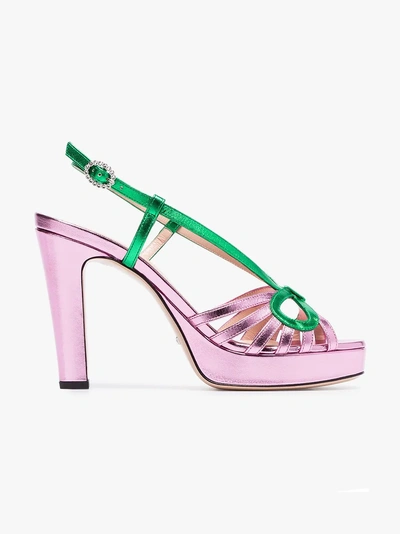 Shop Gucci Metallic Pink 105 Slingback Sandals