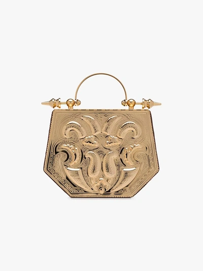 Shop Okhtein Gold Hexagonal Palmette Minaudiere Cross Body Bag
