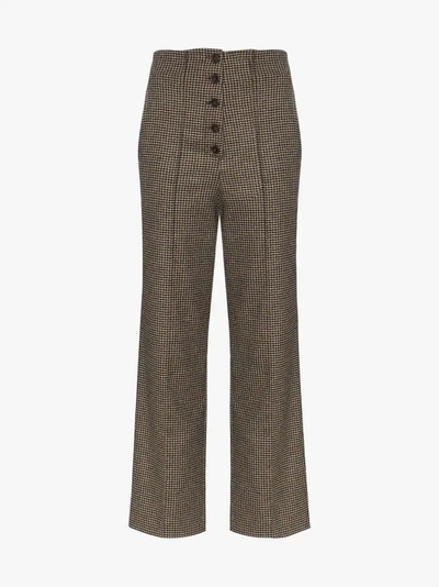 Shop Nanushka Houndstooth Tweed Trousers In Brown