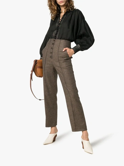 Shop Nanushka Houndstooth Tweed Trousers In Brown