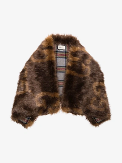 Shop Gucci Brown Gg Logo Print Faux Fur Stole