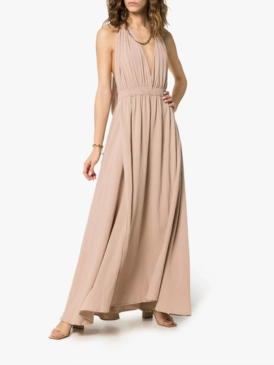 Shop Caravana Hera V Neck Flared Cotton Maxi Dress In Pink