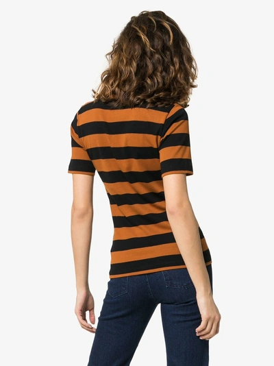 Shop Ganni Everman Crystal Cactus Embellished Stripe Cotton T Shirt In 983 Caramel Café