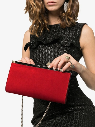 Shop Christian Louboutin Red Palmette Suede Leather Clutch