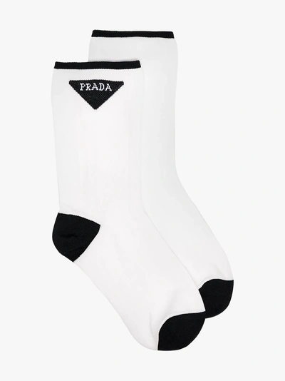 Shop Prada Black And White Technical Logo Nylon Sock