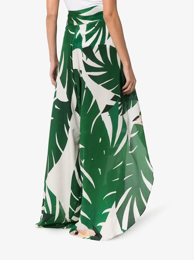 Shop Adriana Degreas Geometric Foliage Pareo Trousers In Green