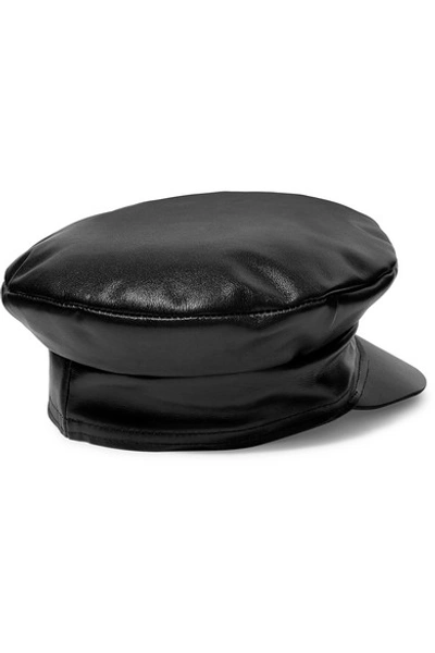 Shop Lack Of Color Biker Leather Cap In Black