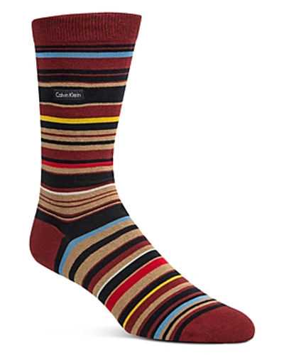 Shop Calvin Klein Barcode Multistripe Socks In Burgundy Mutli
