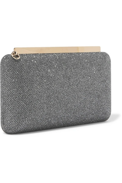 Shop Jimmy Choo Ellipse Glittered Leather Clutch In Charcoal