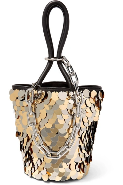 Shop Alexander Wang Roxy Mini Paillette-embellished Leather Bucket Bag In Gold