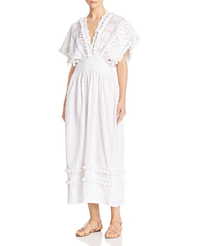 Shop Place Nationale Sables Embroidered Tie-back Maxi Dress In White