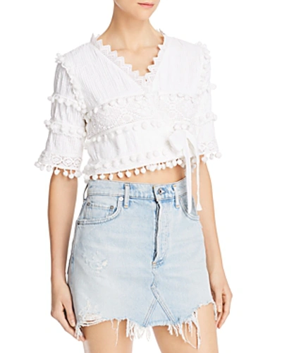 Shop Place Nationale Belle Rive Pintuck Cropped Wrap Top In White