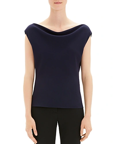 Shop Theory Draped Boat-neck Crepe Top In Deep Royal