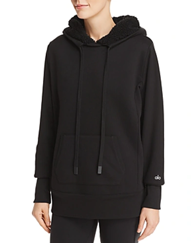Shop Alo Yoga Heat-up Sherpa Fleece-lined Sweatshirt In Black