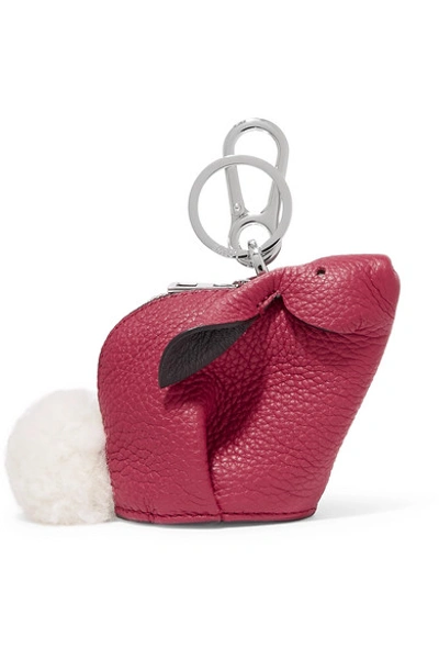 Shop Loewe Bunny Shearling-trimmed Textured-leather Bag Charm In Red