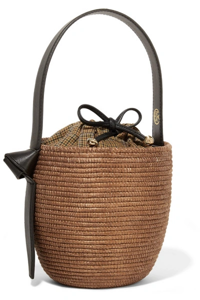 Shop Cesta Collective Lunchpail Leather-trimmed Woven Sisal Bucket Bag In Brown