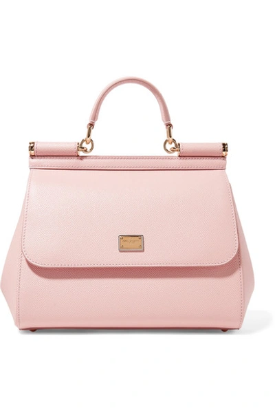 Shop Dolce & Gabbana Sicily Medium Textured-leather Tote In Baby Pink