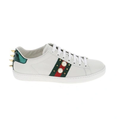 Shop Gucci Ace Embellished Sneakers In Bia/v.r.v/red/ver