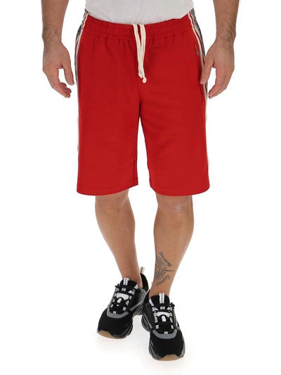 Shop Gucci Gg Print Stripe Basketball Shorts In Red