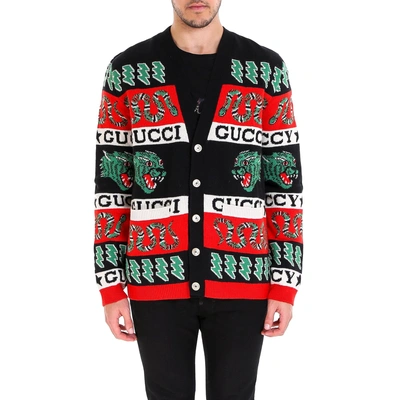 Shop Gucci Oversized Symbols Jacquard Cardigan In Multi