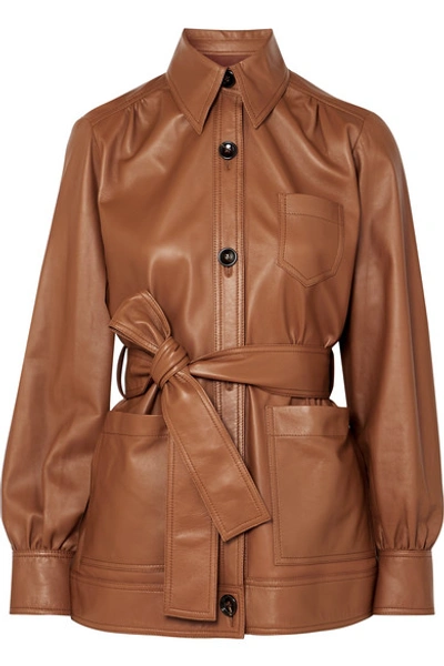 Shop Joseph Saul Belted Leather Jacket In Brown
