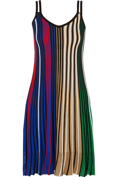 Shop Kenzo Mesh-trimmed Striped Knitted Dress In Beige
