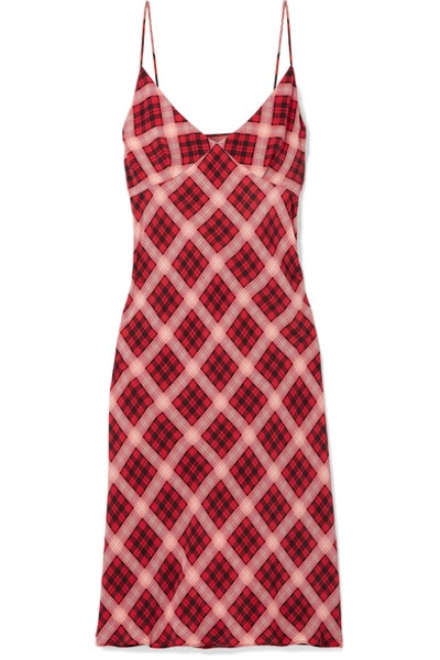 Shop Marc Jacobs Plaid Silk-crepe Midi Dress In Red