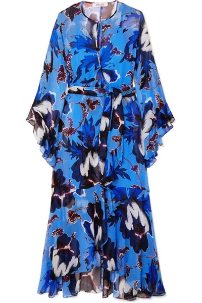 Shop Diane Von Furstenberg Lizella Ruffled Floral-print Crepon Wrap Maxi Dress In Blue