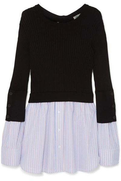 Shop Kenzo Layered Ribbed Cotton-blend Knit And Cotton-poplin Sweater In Black