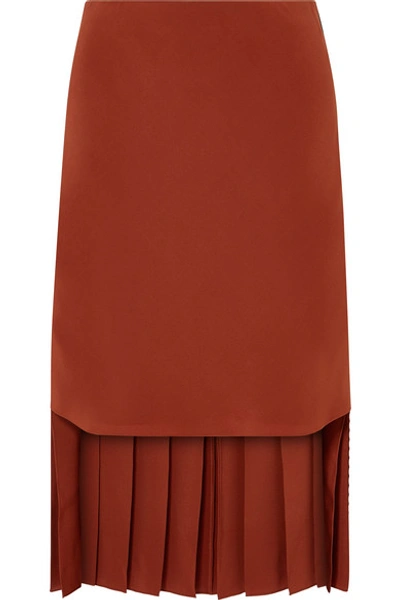 Shop Chloé Asymmetric Pleated Silk-crepe Skirt In Brown