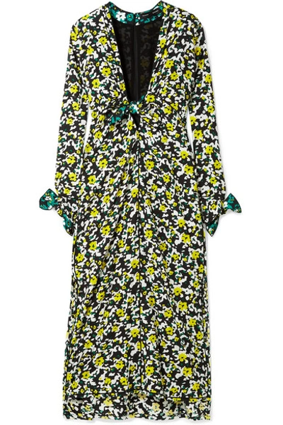Shop Proenza Schouler Tie-detailed Floral-print Georgette Midi Dress In Green