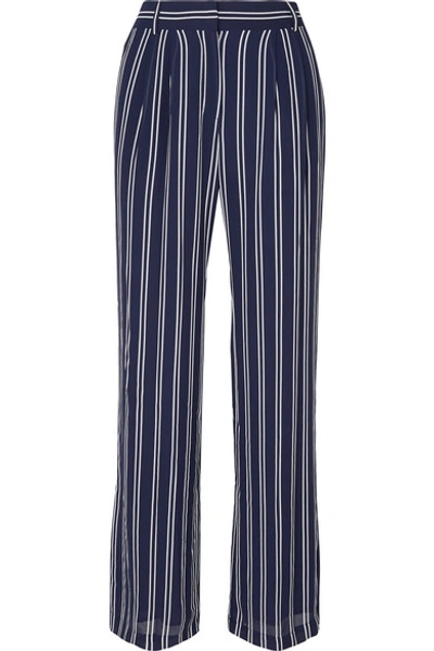 Shop Michael Michael Kors Mega Railroad Striped Georgette Pants In Navy