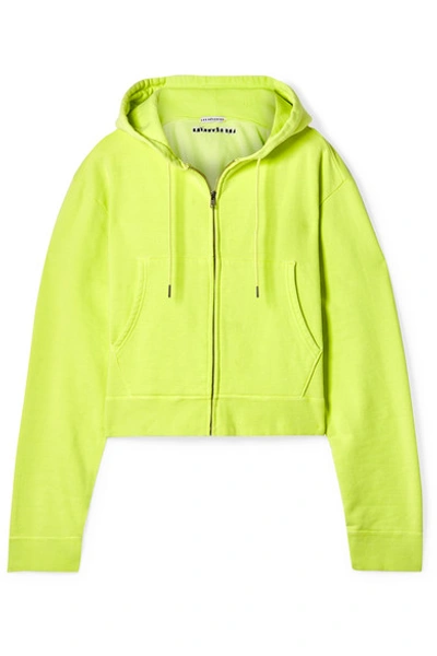 Shop Les Rêveries Cropped Embroidered Cotton-jersey Hoodie In Chartreuse