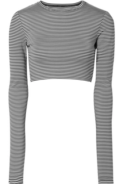 Shop Marc Jacobs Cropped Striped Stretch-jersey Top In Black