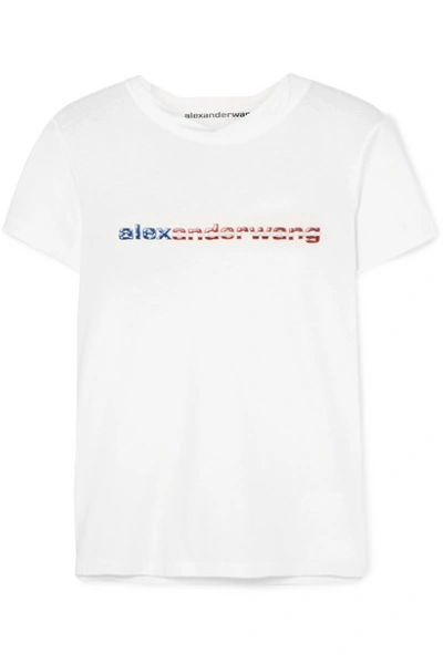 Shop Alexander Wang Appliqued Cotton-jersey T-shirt In White