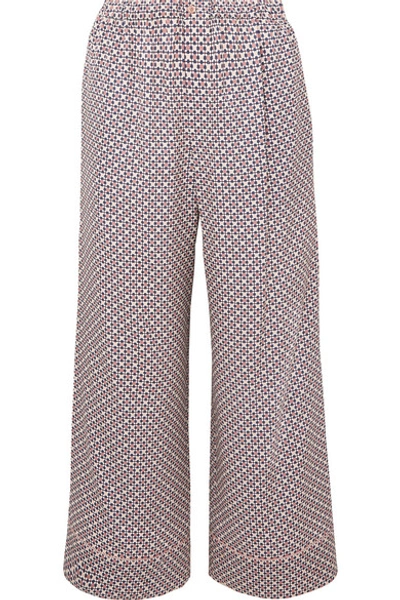 Shop Fendi Cropped Printed Silk-charmeuse Pants In Pink