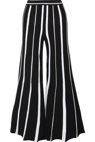 Shop Missoni Striped Ribbed Cotton Wide-leg Pants In Black