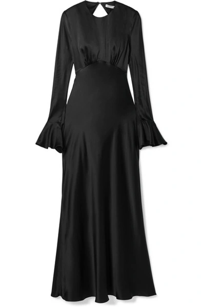 Shop Les Rêveries Open-back Silk-satin Maxi Dress In Black